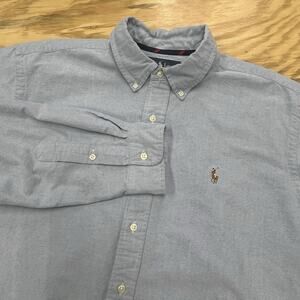 Vtg Ralph Lauren Classic Fit Oxford Button-Down Shirt Mens XL Blue Flesh Pony